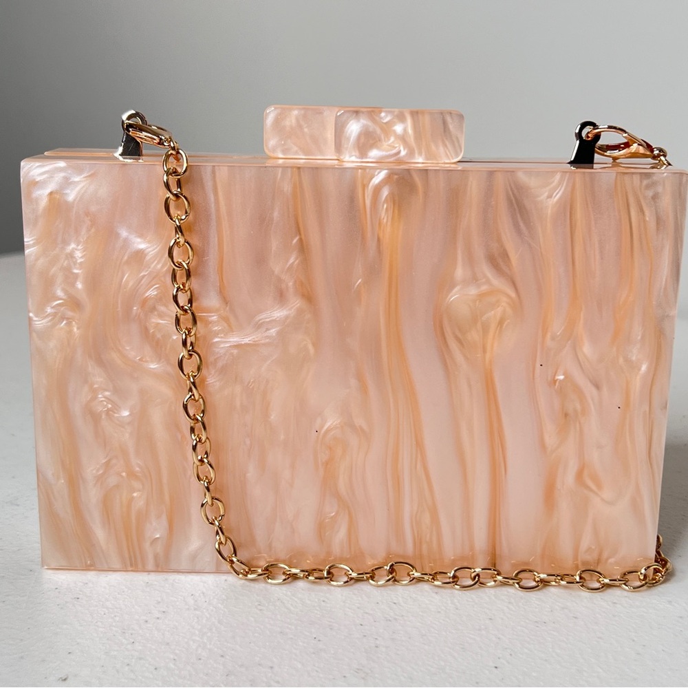 Acrylic Clutch Crossbody Bag Detachable Chain Strap Brown Black Wave Pattern - Picture 4 of 14